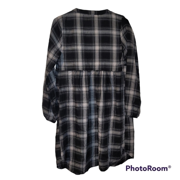 Knox Rose Womens Black Plaid Smocked Dress Size XS Long Sleeve Button Front - Picture 3 of 8
